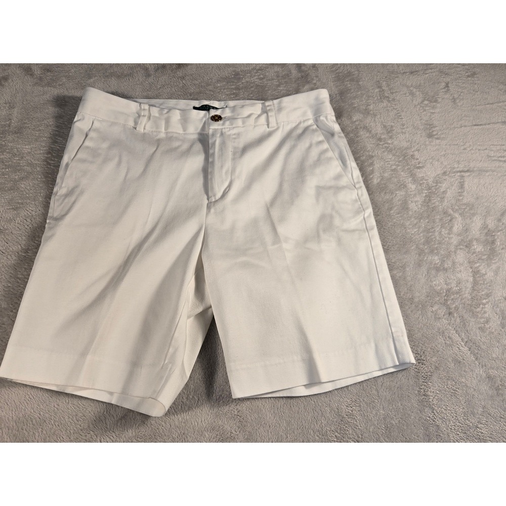 Lauren Ralph Lauren Womens White Bermuda Shorts Size 10 Gold Button Stretch